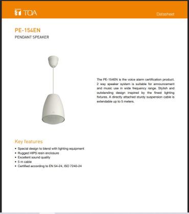 سماعه سقف معلقه 15 وات ماركه توا PE-154 EN